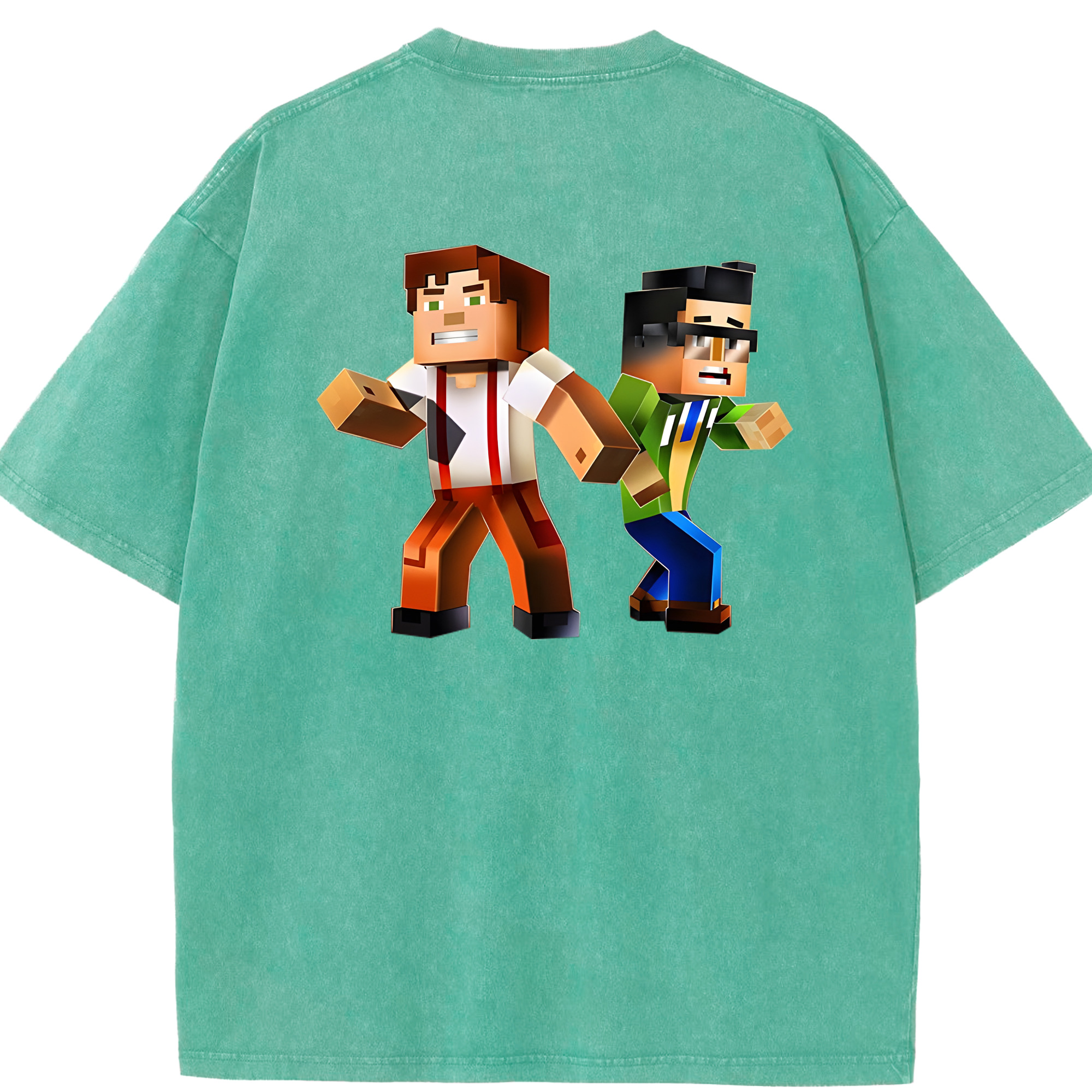 （画像用） マインクラフト ブロックの世界 Minecraft MC Block world 綿100% ヴィンテージ風 半袖Tシャツ（背面プリント）